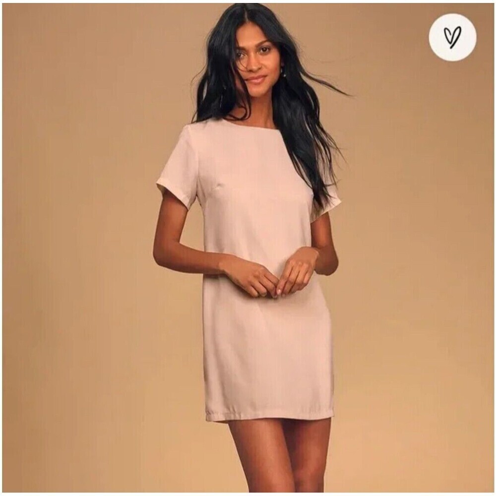 Lulus Shift and Shout Nude Color Shift Dress, Small Lined short sleeve zip back